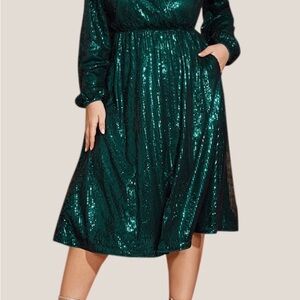 BloomChic Shimmering Teal Long Sleeve Dress